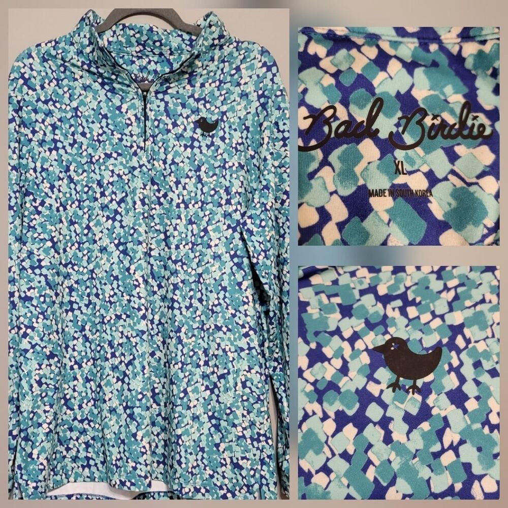 Bad Birdie Men's XL Liquid Courage quarter zip Blue Green Golf Shirt